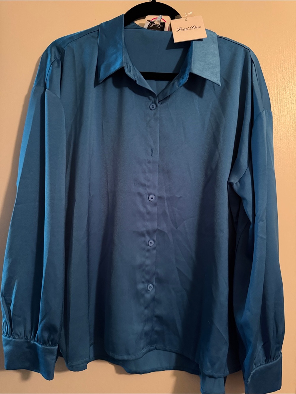 Womenâs Blue Button-Up Dress Blouse